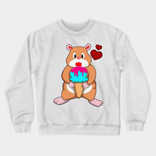 Hamster with Waffle Ice Cream & Hearts Crewneck Sweatshirt by Markus Schnabel